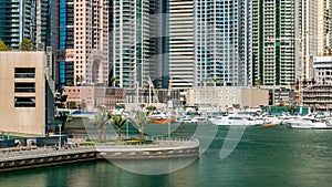 Dubai Marina modern towers in Dubai at day time timelapse