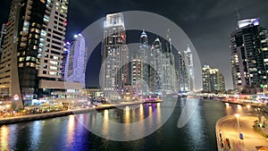 Dubai Marina At Night Time Lapse.