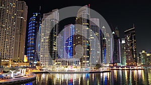 Dubai Marina night time lapse, United Arab Emirates