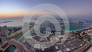 Dubai Marina Panorama Day to Night transition timelapse fisheye