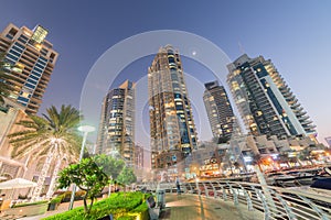 Dubai Marina promenade at twilight