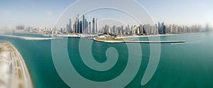 Dubai Marina skyline aerial view at sunset from Palm Jumeirah Is