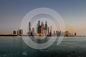 Dubai Marina skyline as seen from Palm Jumeirah, UAE