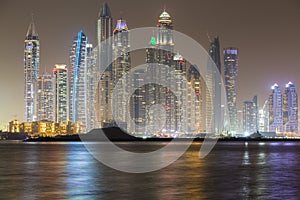 Dubai Marina skyline in late evening