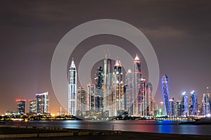 Dubai Marina skyline by night