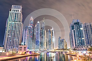 Dubai Marina skyline by night