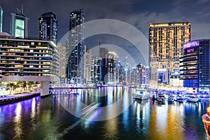 Dubai marina skyline in UAE at night