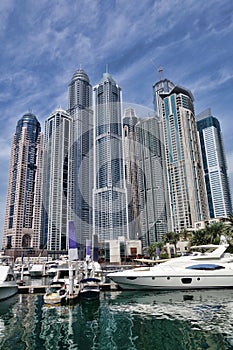 Dubai Marina with skyscrapers in Dubai, United Arab Emirates