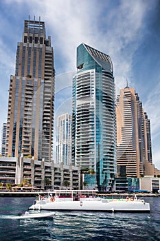 Dubai Marina with skyscrapers in Dubai, United Arab Emirates