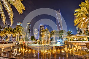 Dubai Marina with skyscrapers in the evening, Dubai, United Arab Emirates