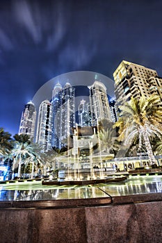 Dubai Marina with skyscrapers in the evening, Dubai, United Arab Emirates