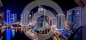 Dubai Marina skyscrapers in night. photo