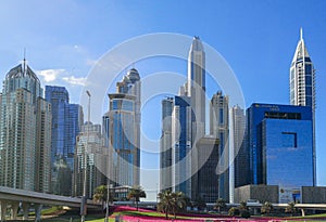 Dubai Marina skyscrapers and towers, modern Tourist attractions at the United Arab Emirates