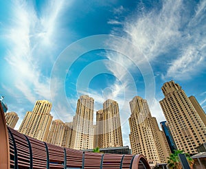 Dubai Marina sunset aerial skyline