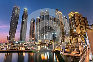 Dubai Marina Towers in Blue Hour