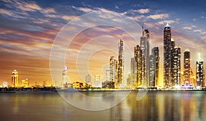 Dubai marina during twilight