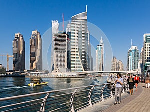 Dubai Marina Walk alongside canal in Marina Distri