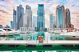 Dubai marina with yachts in UAE