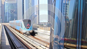 Dubai metro arriving to the station