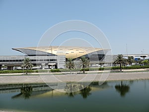 Dubai Metro Station with reflection in water