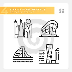 Dubai modern architectural landmarks linear icons set