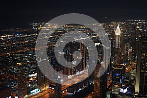 Dubai night view seen from the observation deck of Burj Khalifa