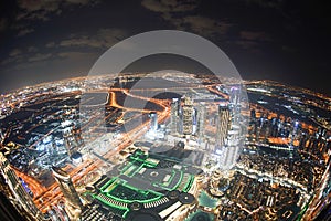 Dubai night view seen from the observation deck of Burj Khalifa