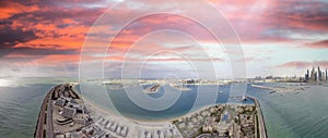 Dubai Palm Jumeirah, aerial view at sunset