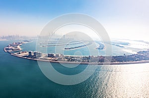 Dubai Palm Jumeirah island aerial view in United Arab Emirates