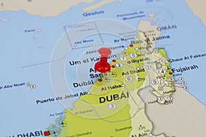 Dubai pin in a map