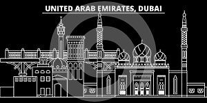 Dubai silhouette skyline. United Arab Emirates - Dubai vector city, arab linear architecture, buildings. Dubai travel