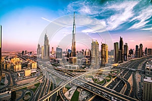 Dubai skyline with beautiful city close to it's busiest highway on traffic