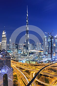 The Dubai skyline at blue hour