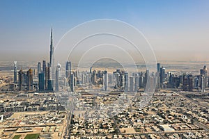 Dubai skyline Burj Khalifa aerial view photography