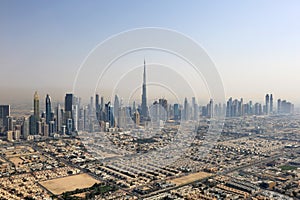 Dubai skyline Burj Khalifa Downtown aerial view photography