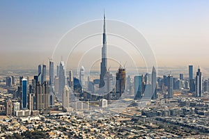 Dubai skyline Burj Khalifa Downtown aerial view photography photo