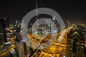 Dubai skyline in the late evening