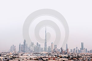 Dubai skyline with modern skyscrapers and residential districts