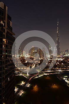 Dubai skyline at night from Business Bay Al Khail road,Dubai,  United Arab Emirates