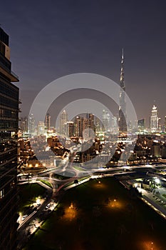 Dubai skyline at night from Business Bay Al Khail road,Dubai,  United Arab Emirates