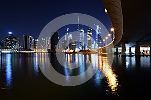 Dubai skyline at night from Business Bay Al Khail road,Dubai,  United Arab Emirates