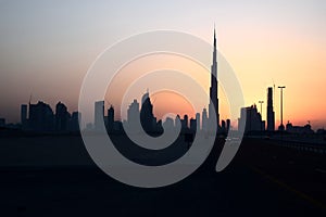 Dubai skyline at night from Business Bay Al Khail road,Dubai,  United Arab Emirates