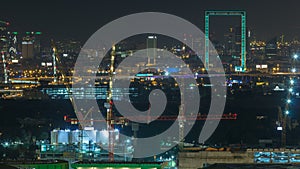 Dubai skyline night with illuminated landmarks