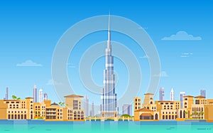 Dubai Skyline Panorama, Modern Building Cityscape Business Travel And Tourism Concept