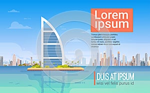 Dubai Skyline Panorama, Modern Building Cityscape Business Travel And Tourism Concept