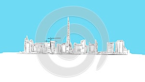 Dubai Skyline Panorama Vector Sketch