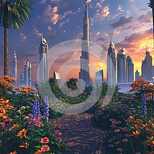 Dubai skyline with skyscrapers, United Arab Emirates, AI Generated photo