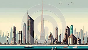 Dubai skyline with skyscrapers. Vector illustration in flat style