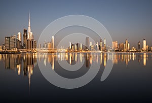 Dubai skyline at sunrise