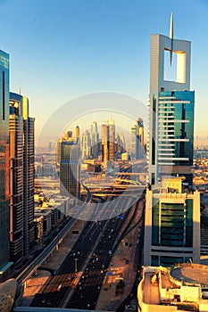 Dubai skyline at sunrise